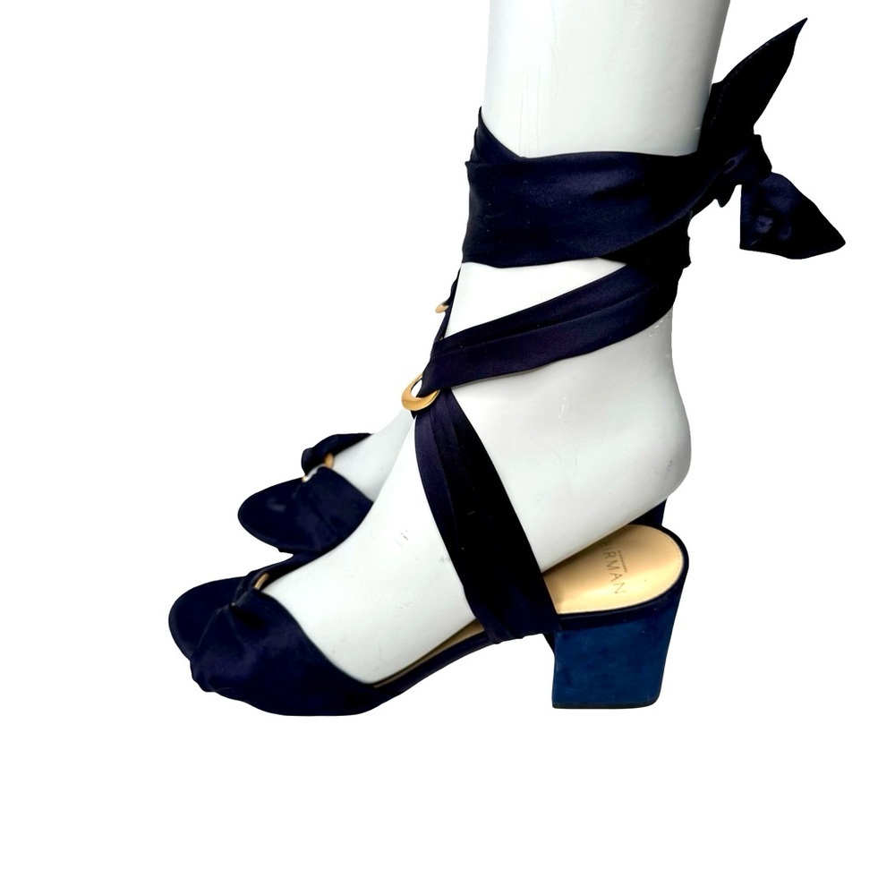 ALEXANDRE BIRMAN Alessa 60 Suede Ankle Wrap Block Sandals Navy Petrol with Gold - Picture 10 of 16